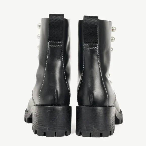 3.1 Phillip Lim Hayett Black Leather Pearl Zip-Up Boots - Picture 3 of 8